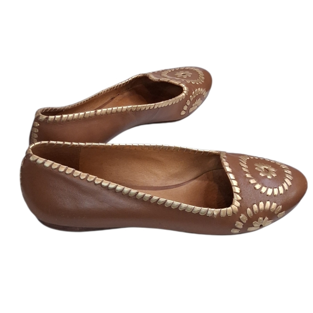 Jack Rogers Brown And Gold Leather Women's Flats Size 6